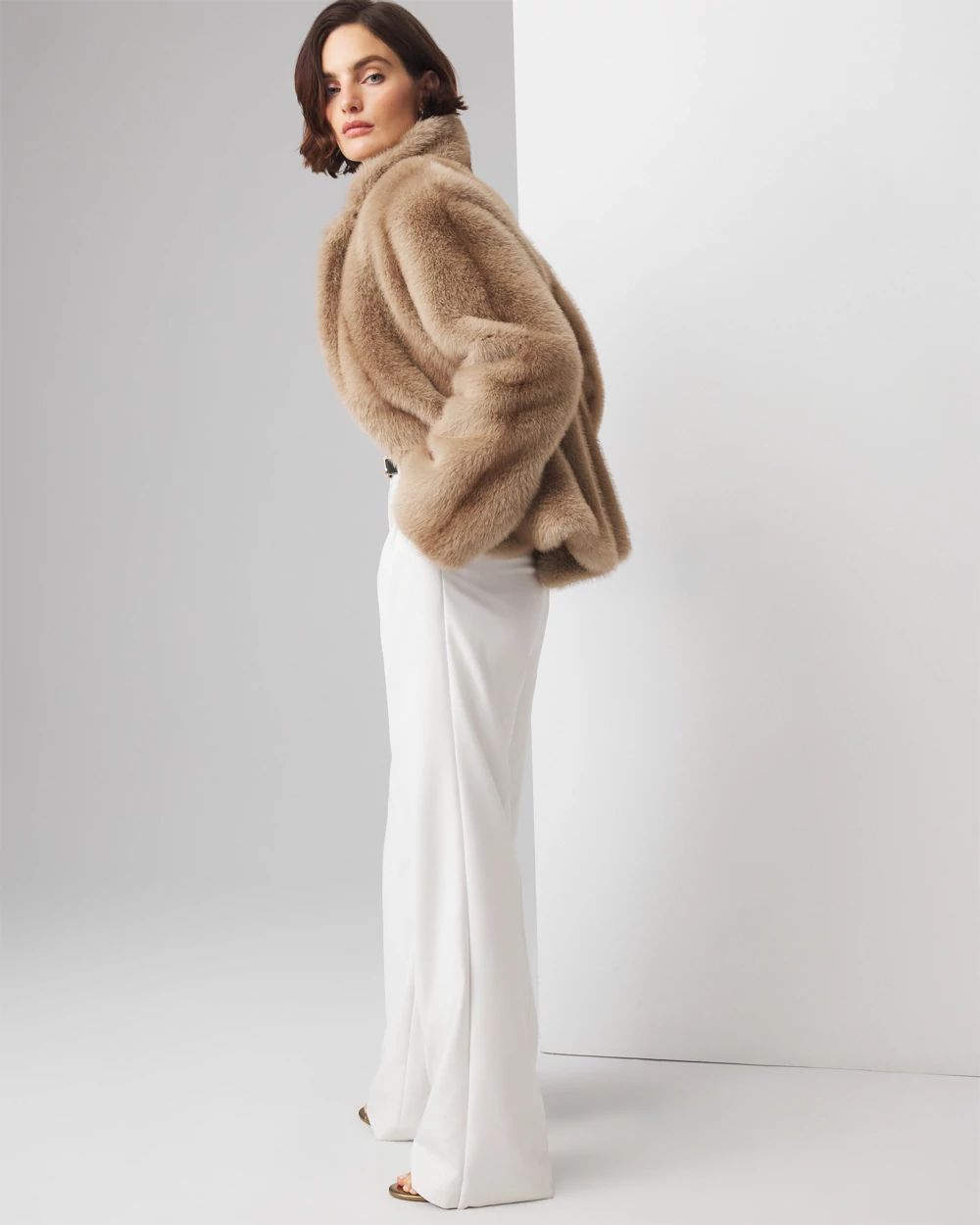 White house black market faux fur coat top